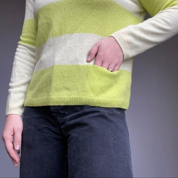 Luisa Cerano Lime Green White Cashmere Light Weight Pullover Sweater Sz M - Picture 5 of 11
